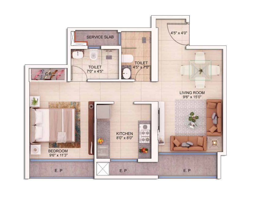 Damji Shamji Mahavir Spring 1BHK Plan