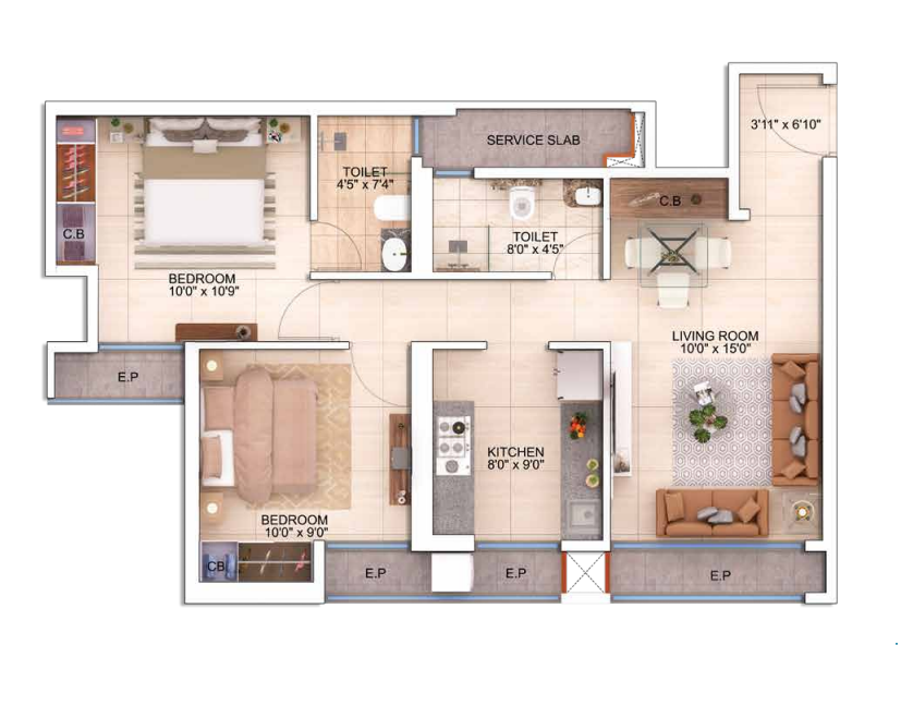 Damji Shamji Shah Group New Launch Thane 2BHK Plan