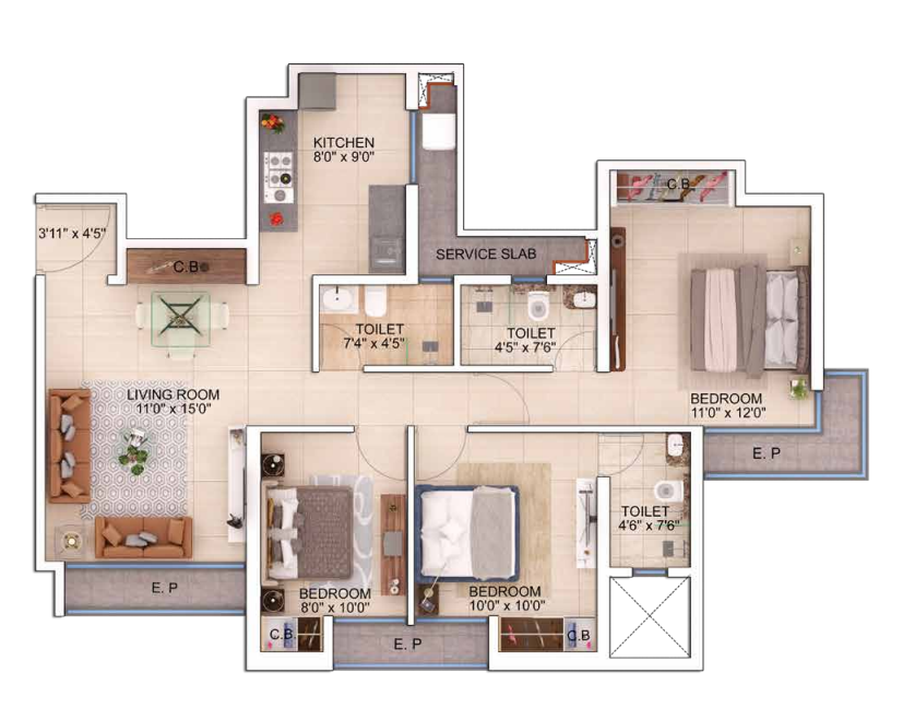 Damji Shamji Mahavir Spring 2BHK Plan